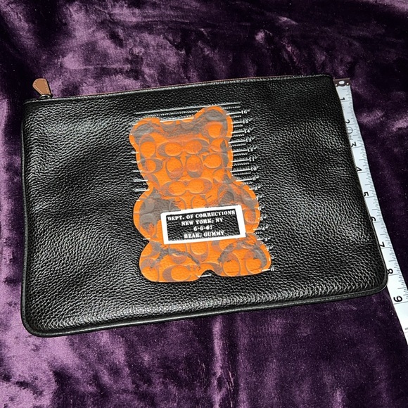 Coach Black Leather Pouch with Orange Gummy Bear Vandal - Picture 6 of 8